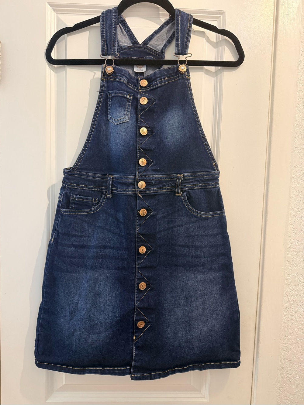 Dark Blue Denim Button-Front Overall Skirt